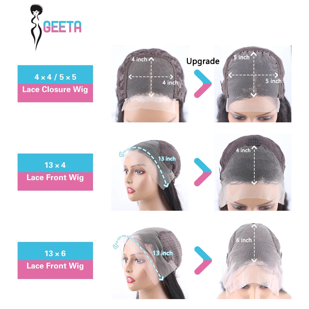 HD Lace Front Wig — 13x4 13x6 Bone Straight Human Hair, 30–40 Inch