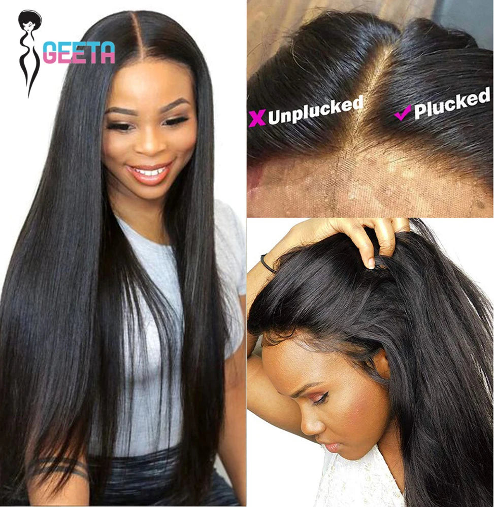 HD Lace Front Wig — 13x4 13x6 Bone Straight Human Hair, 30–40 Inch