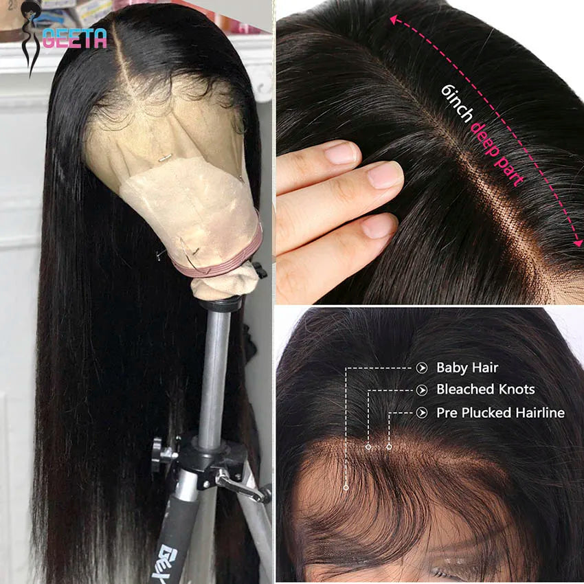 HD Lace Front Wig — 13x4 13x6 Bone Straight Human Hair, 30–40 Inch