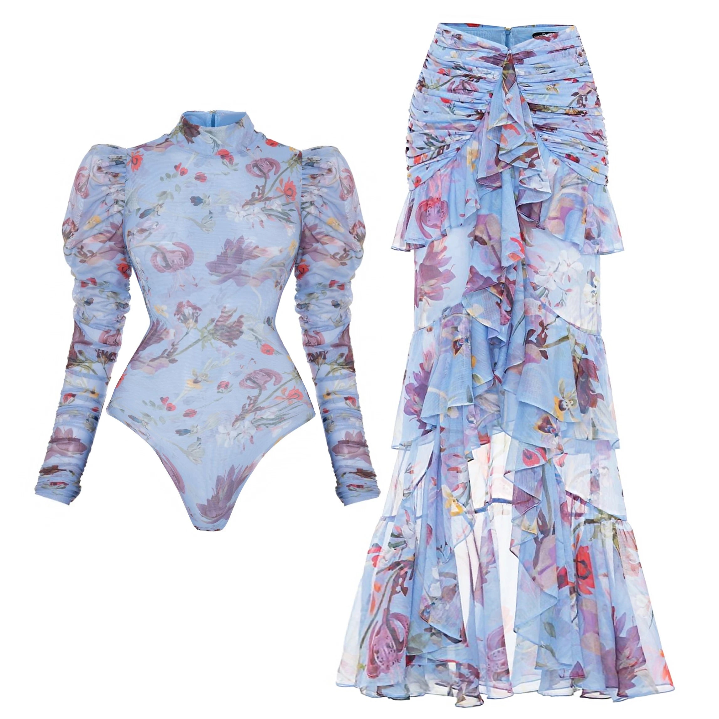2Pcs Long Sleeve Swimsuit Sexy Women Swimwear With Skirt Female Push Up Bikini Surfing Suit Slim Bathingsuit Bodysuit Beachwear