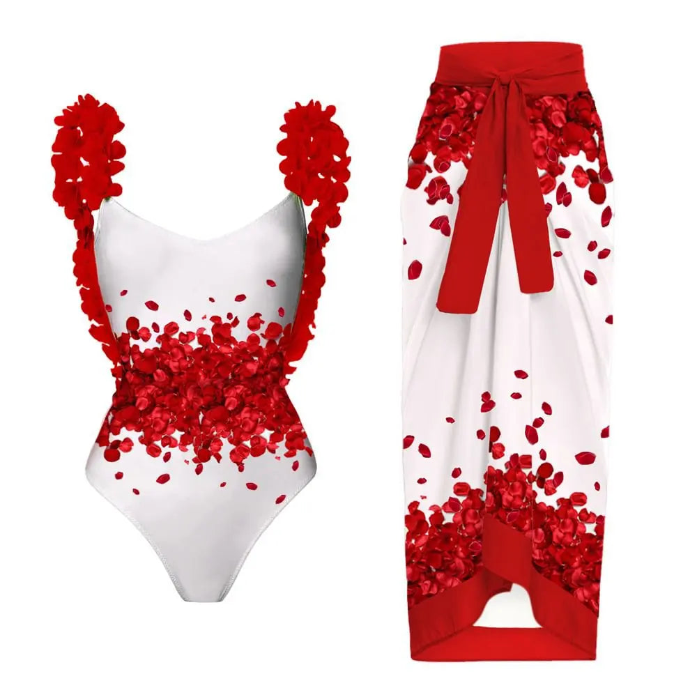 Floral Ruffle Push-Up Bikini Set — Strappy Bandage Swimwear for Women