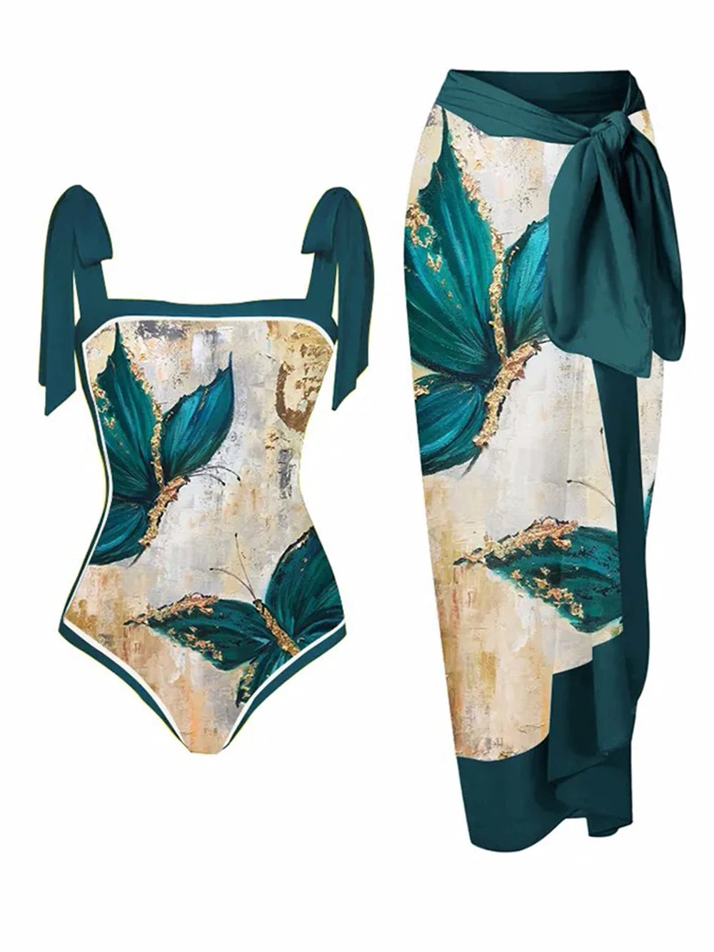 Floral Ruffle Push-Up Bikini Set — Strappy Bandage Swimwear for Women