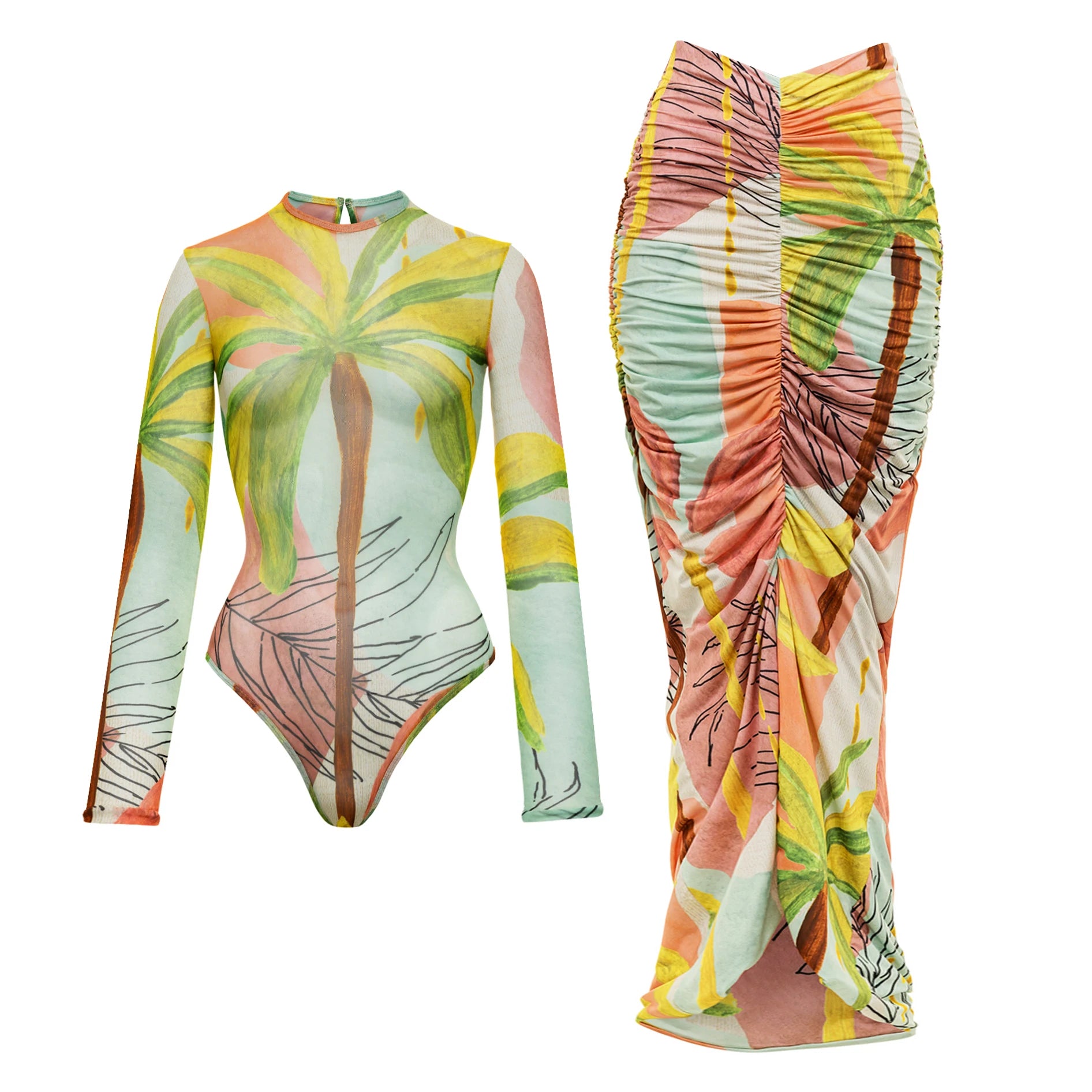 2Pcs Long Sleeve Swimsuit Sexy Women Swimwear With Skirt Female Push Up Bikini Surfing Suit Slim Bathingsuit Bodysuit Beachwear