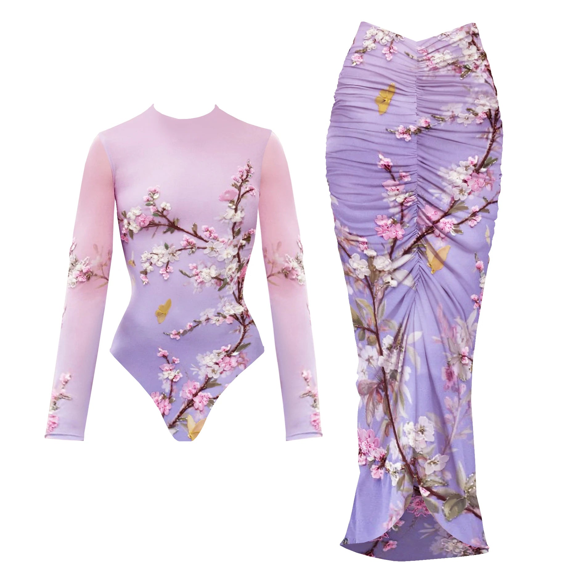 2Pcs Long Sleeve Swimsuit Sexy Women Swimwear With Skirt Female Push Up Bikini Surfing Suit Slim Bathingsuit Bodysuit Beachwear