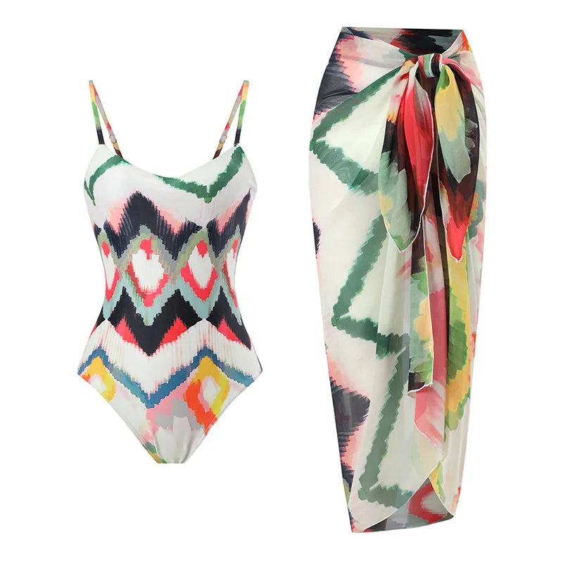 Floral Ruffle Push-Up Bikini Set — Strappy Bandage Swimwear for Women