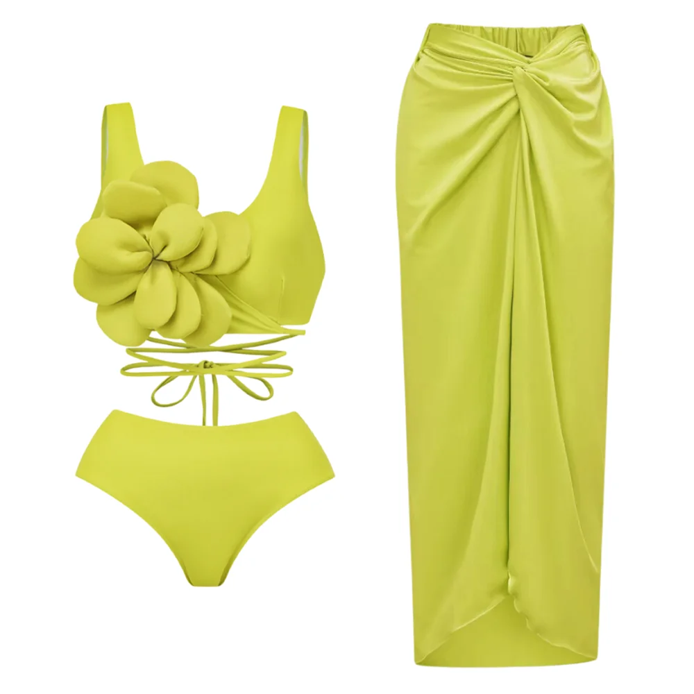 Floral Ruffle Push-Up Bikini Set — Strappy Bandage Swimwear for Women