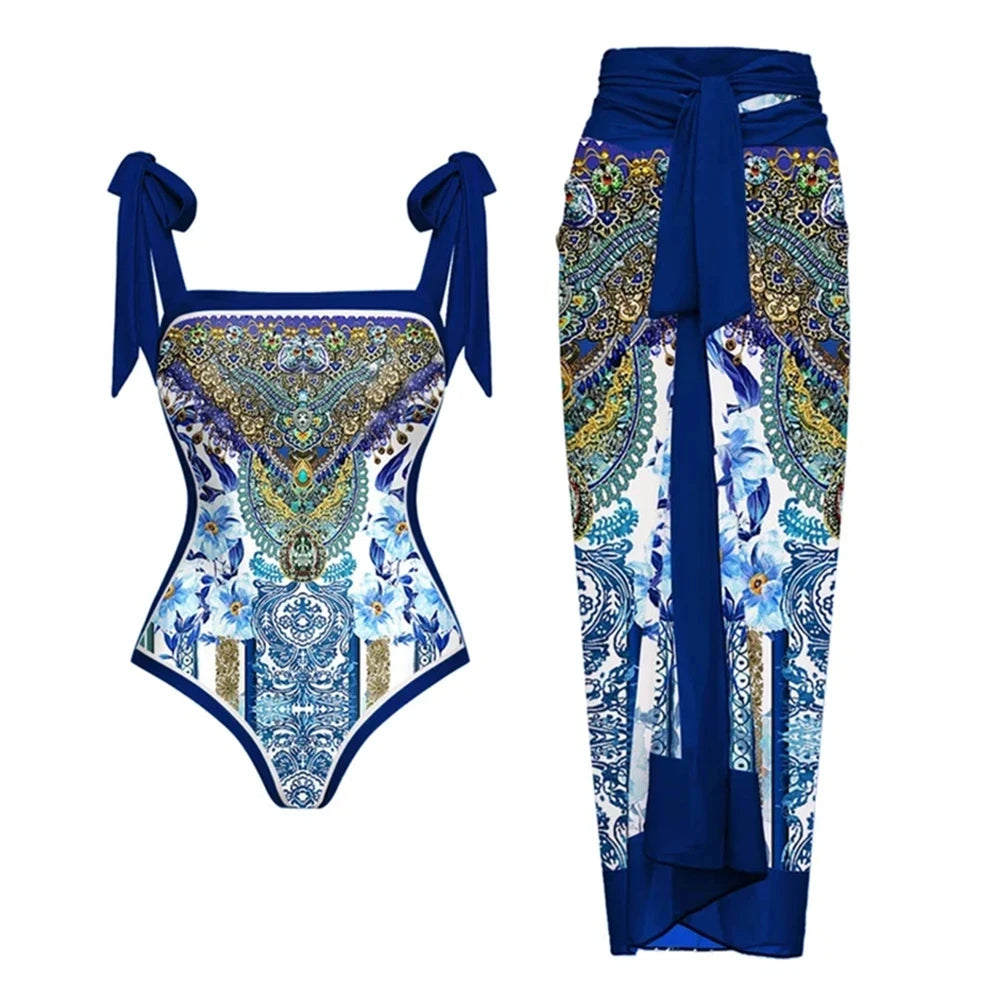 Floral Ruffle Push-Up Bikini Set — Strappy Bandage Swimwear for Women