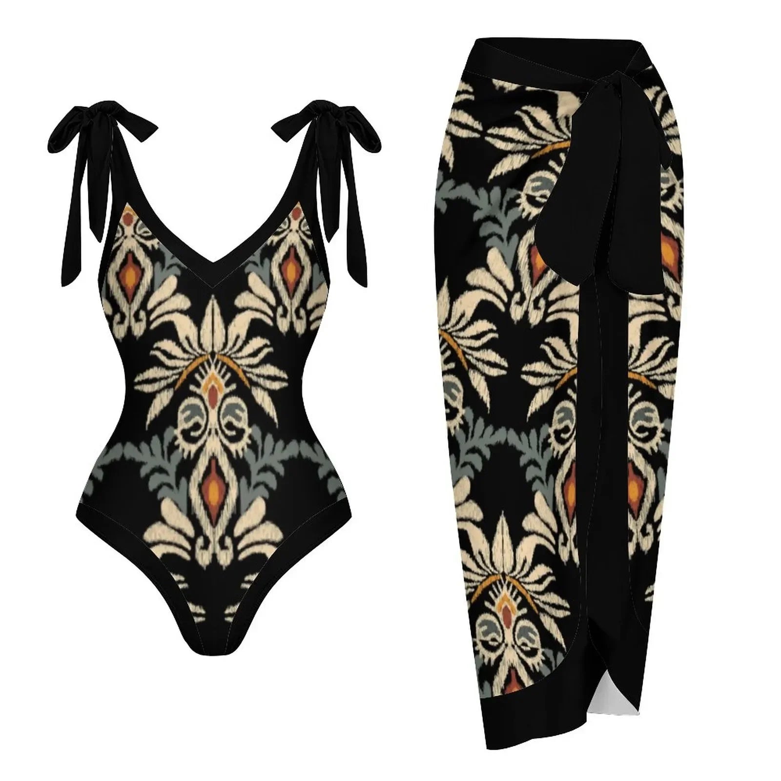 Floral Ruffle Push-Up Bikini Set — Strappy Bandage Swimwear for Women