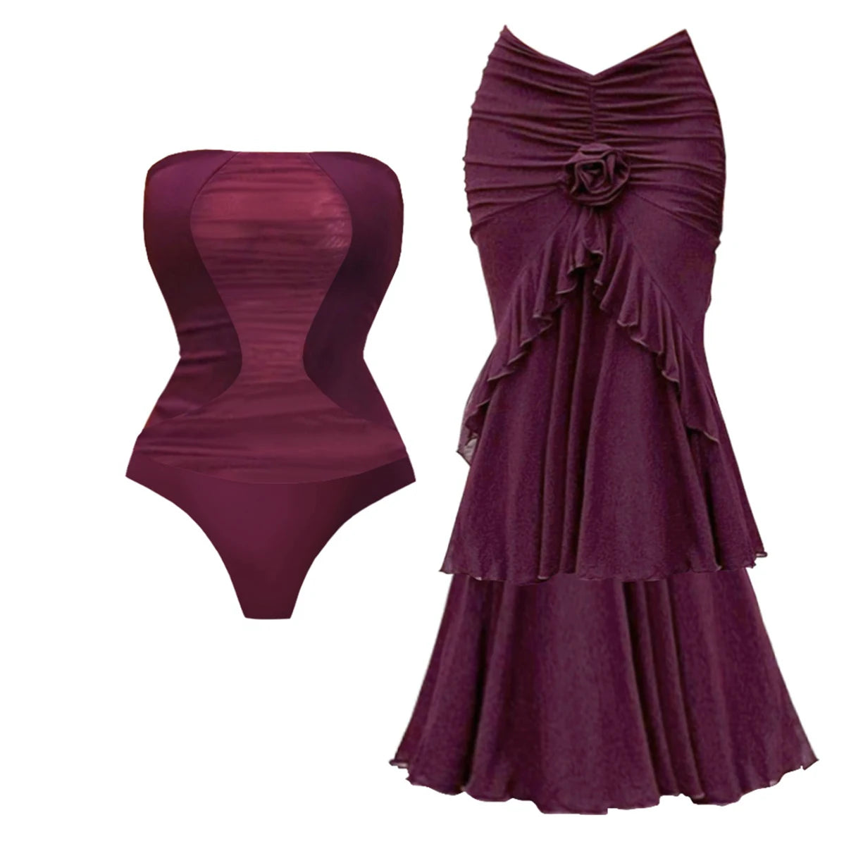 2Pc Flower Swimsuit Women Sexy Swimwear Push Up Bikini Halter Biquini Female Slimming Bathing Suit Bodysuit Beachwear Long Skirt