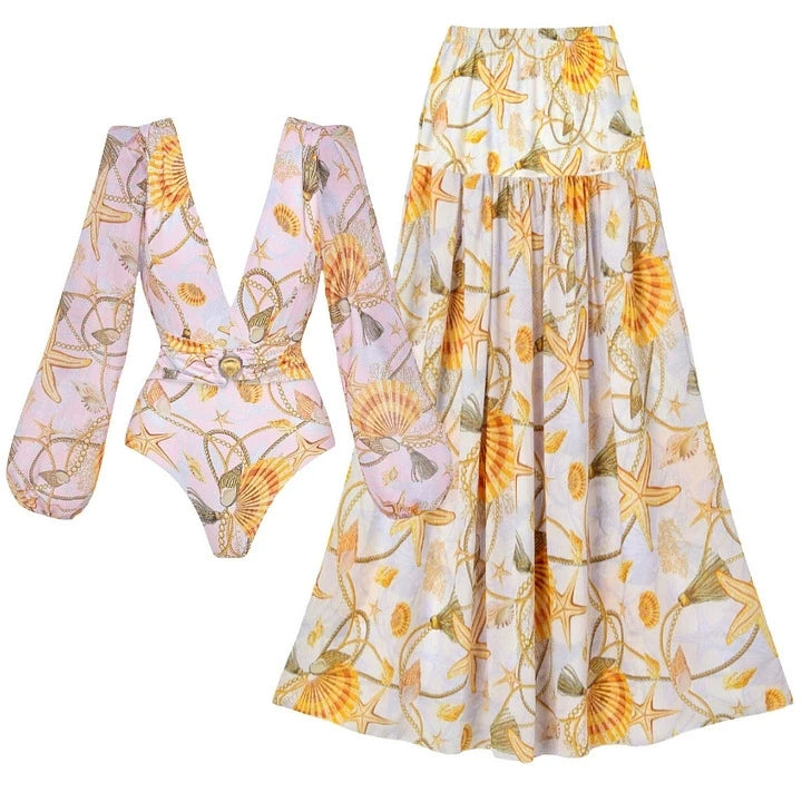 2026 Deep V Swimsuit Long Skirt Women Bikini Printed Swimwear Push Up Biquini Female Fashion Bathing Suit Slimming Beachwear