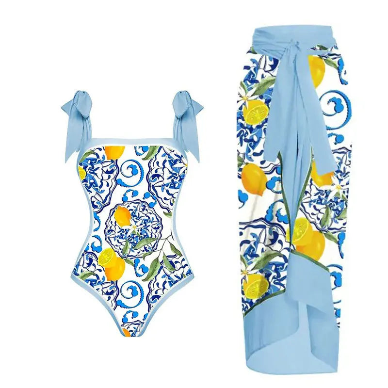 Floral Ruffle Push-Up Bikini Set — Strappy Bandage Swimwear for Women