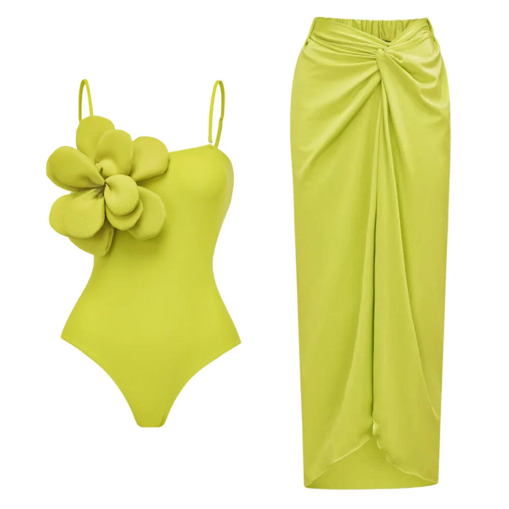 Floral Ruffle Push-Up Bikini Set — Strappy Bandage Swimwear for Women