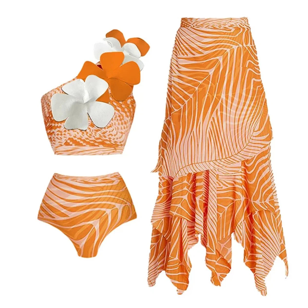 Ruffle Floral Bikini Swimsuit — 2-Piece Strappy Push-Up Beachwear for Women