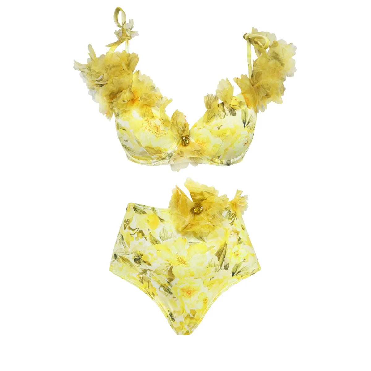 Ruffle Floral Bikini Swimsuit — 2-Piece Strappy Push-Up Beachwear for Women