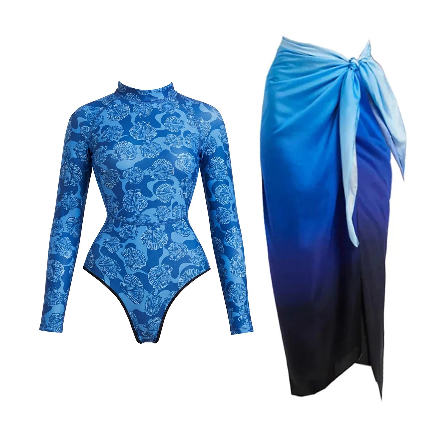 2Pcs Long Sleeve Swimsuit Sexy Women Swimwear With Skirt Female Push Up Bikini Surfing Suit Slim Bathingsuit Bodysuit Beachwear