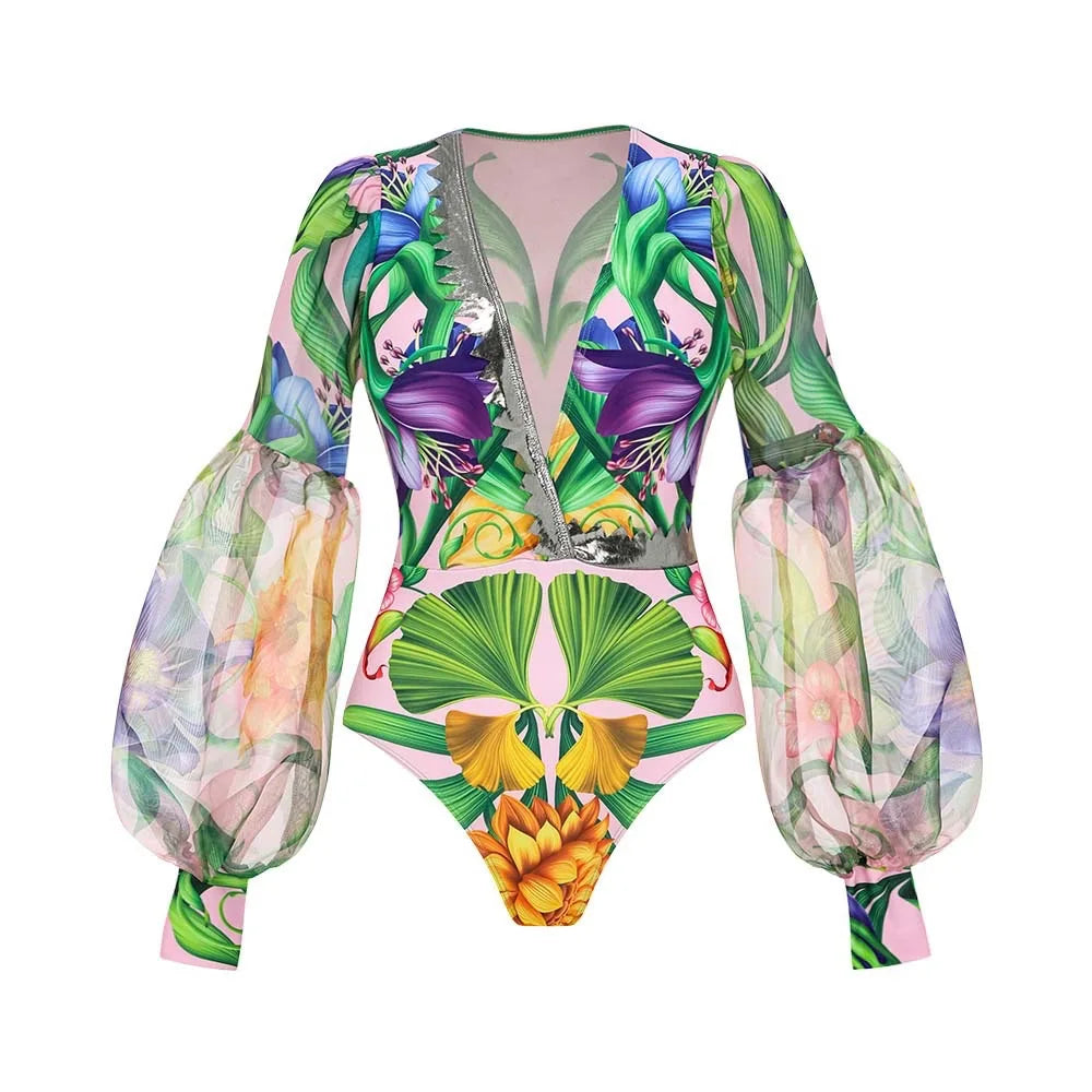 2026 Deep V Swimsuit Long Skirt Women Bikini Printed Swimwear Push Up Biquini Female Fashion Bathing Suit Slimming Beachwear