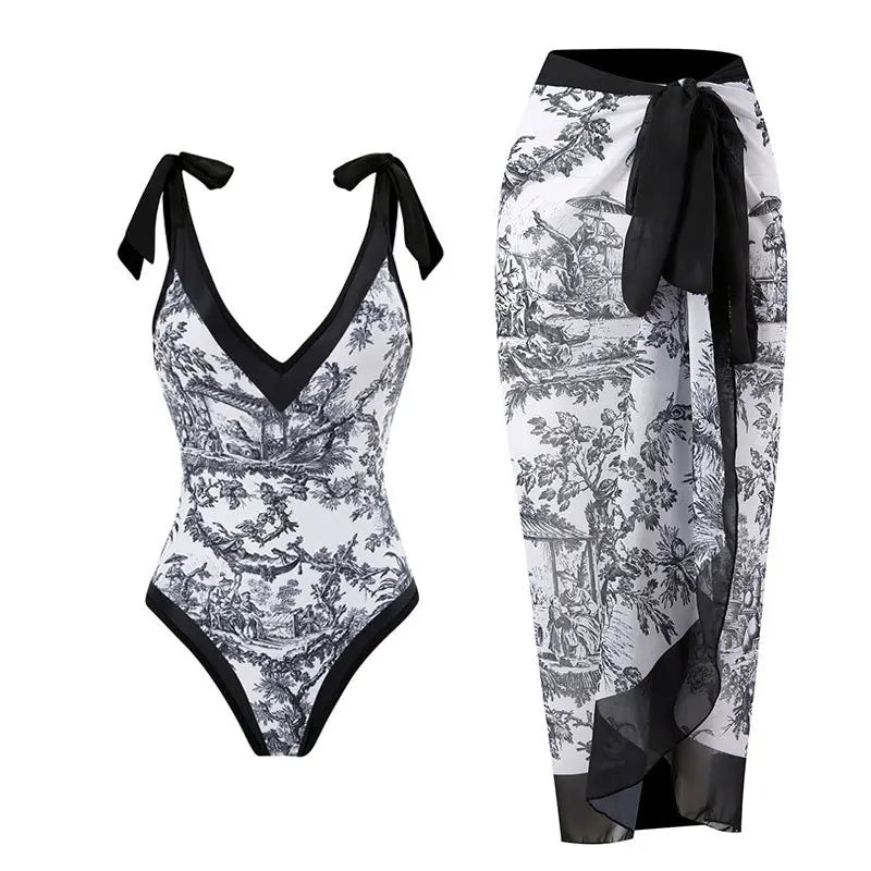 Floral Ruffle Push-Up Bikini Set — Strappy Bandage Swimwear for Women
