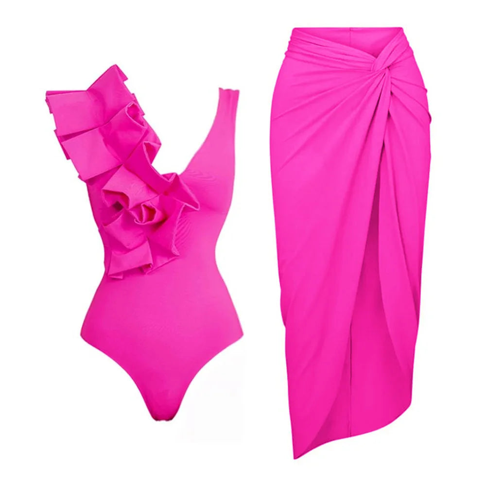 Floral Ruffle Push-Up Bikini Set — Strappy Bandage Swimwear for Women