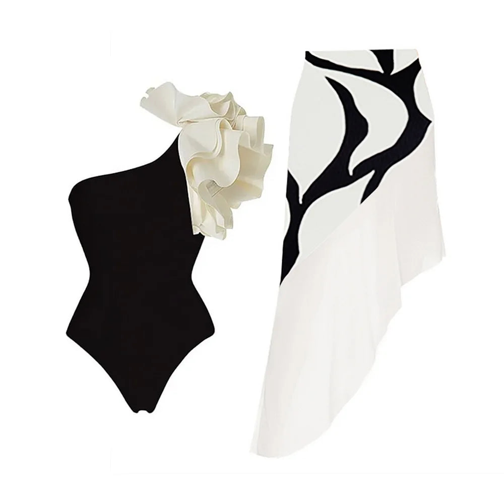 Floral Ruffle Push-Up Bikini Set — Strappy Bandage Swimwear for Women