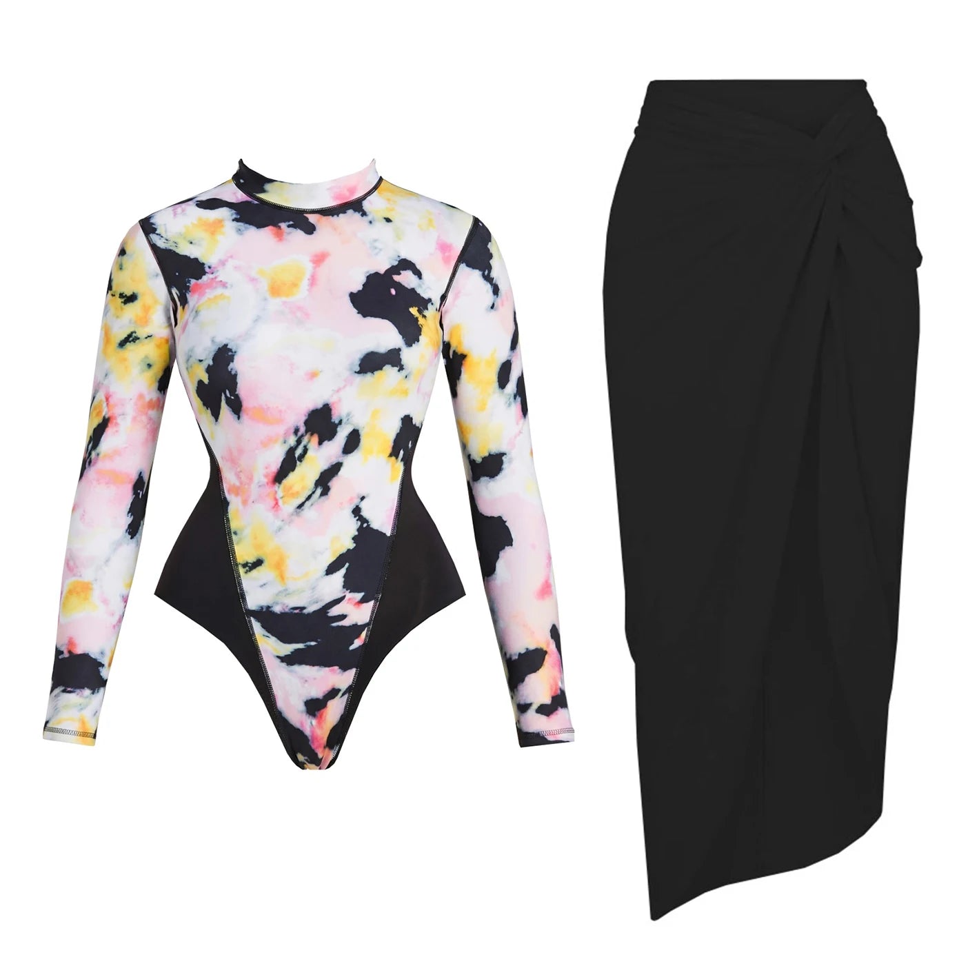 2Pcs Long Sleeve Swimsuit Sexy Women Swimwear With Skirt Female Push Up Bikini Surfing Suit Slim Bathingsuit Bodysuit Beachwear