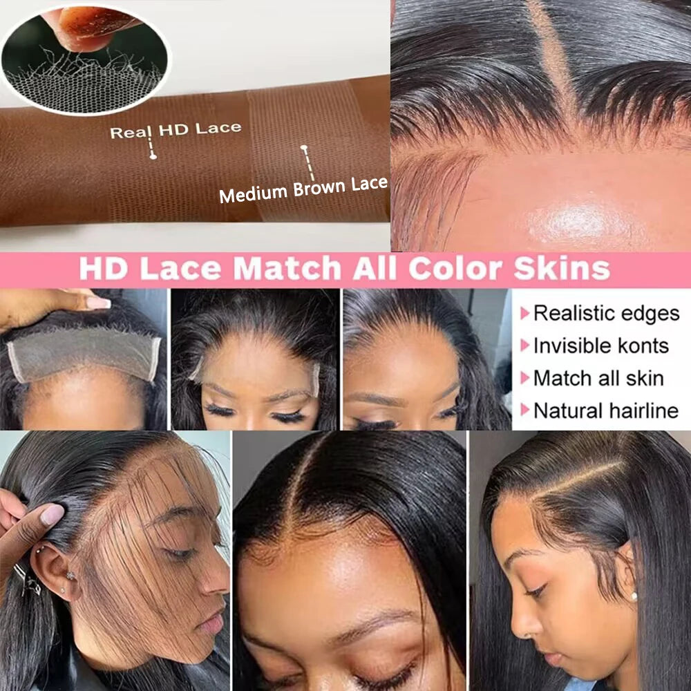 HD Lace Front Wig — 13x4 13x6 Bone Straight Human Hair, 30–40 Inch