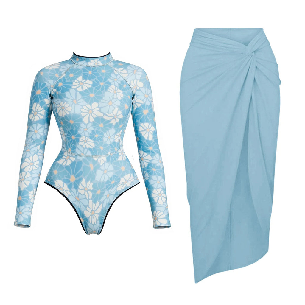 2Pcs Long Sleeve Swimsuit Sexy Women Swimwear With Skirt Female Push Up Bikini Surfing Suit Slim Bathingsuit Bodysuit Beachwear