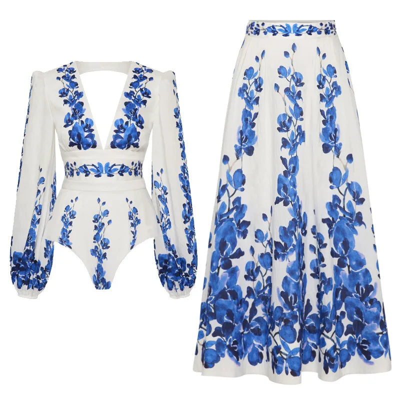 2026 Deep V Swimsuit Long Skirt Women Bikini Printed Swimwear Push Up Biquini Female Fashion Bathing Suit Slimming Beachwear