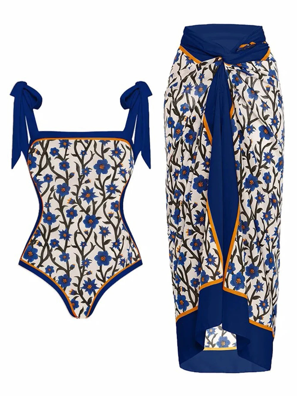 Floral Ruffle Push-Up Bikini Set — Strappy Bandage Swimwear for Women