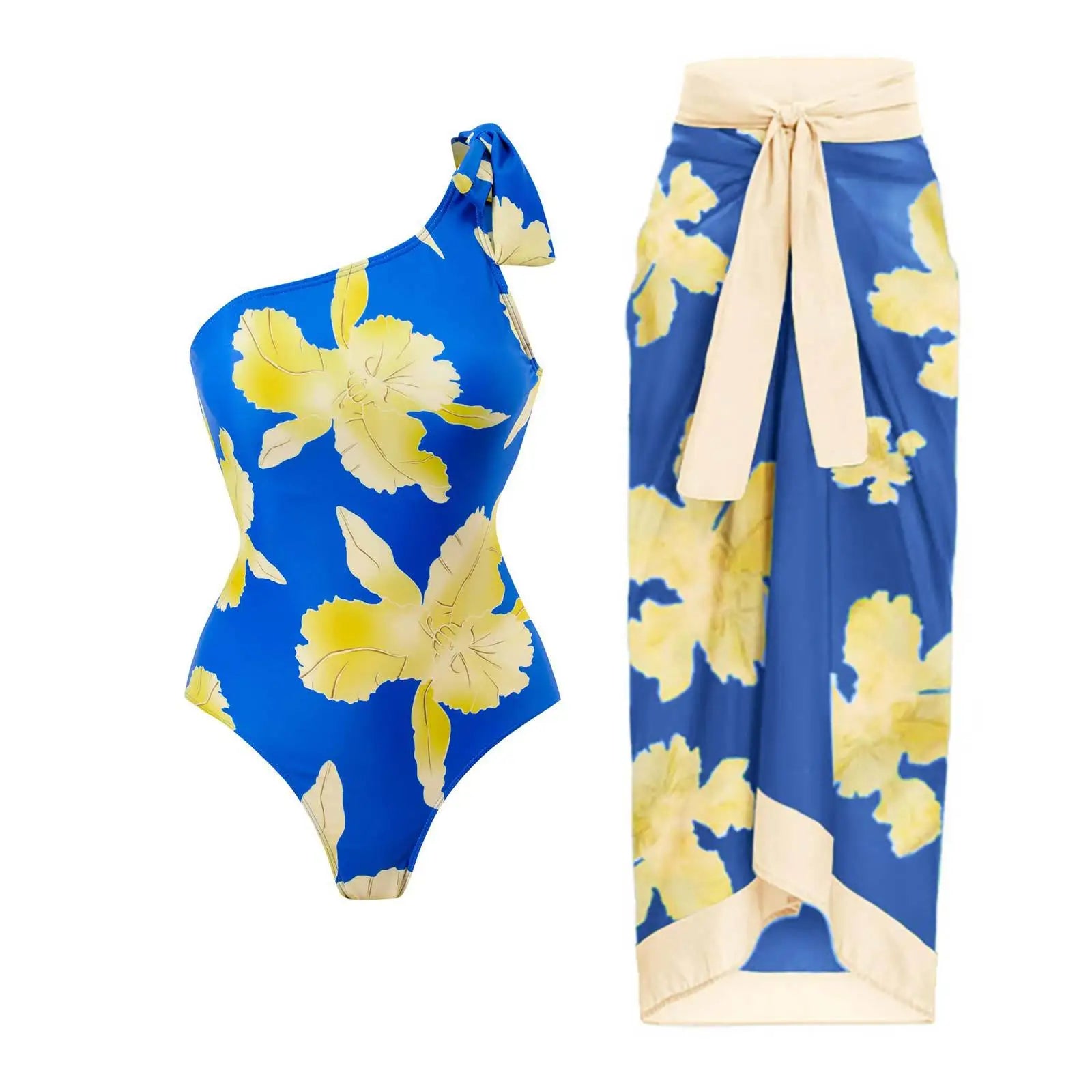 Floral Ruffle Push-Up Bikini Set — Strappy Bandage Swimwear for Women