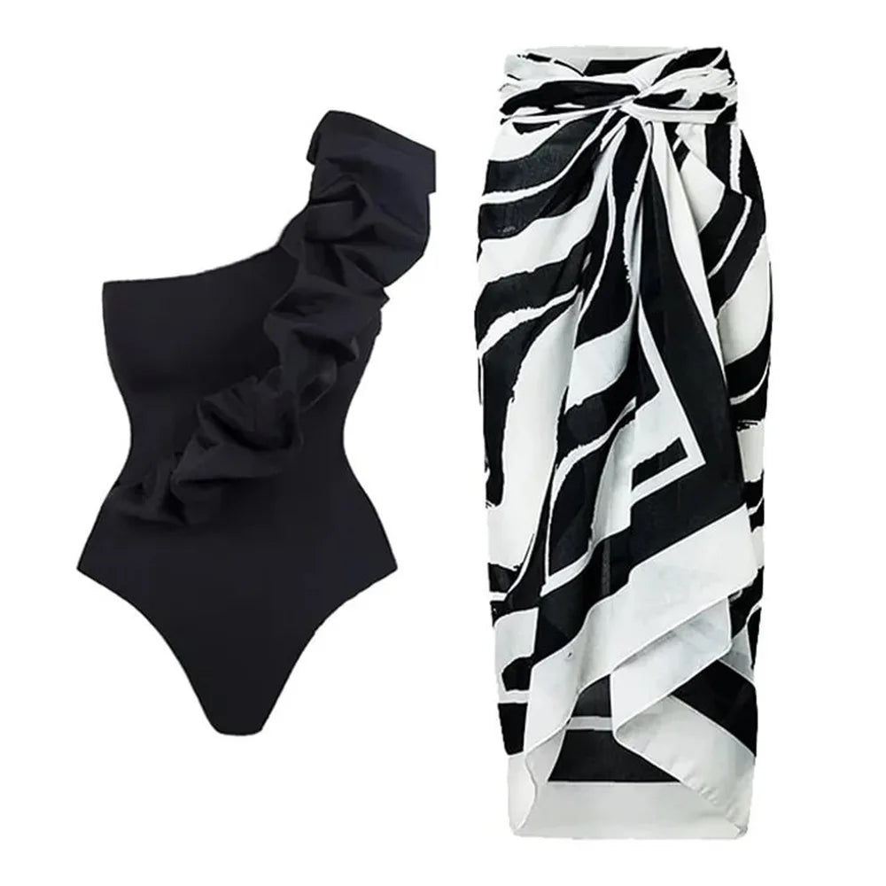 Floral Ruffle Push-Up Bikini Set — Strappy Bandage Swimwear for Women