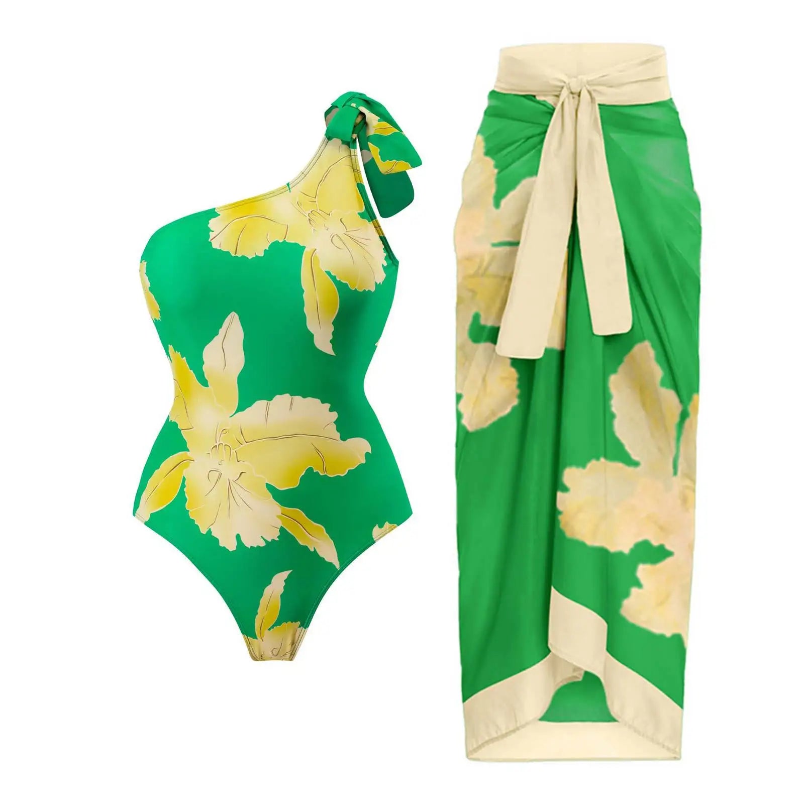Floral Ruffle Push-Up Bikini Set — Strappy Bandage Swimwear for Women