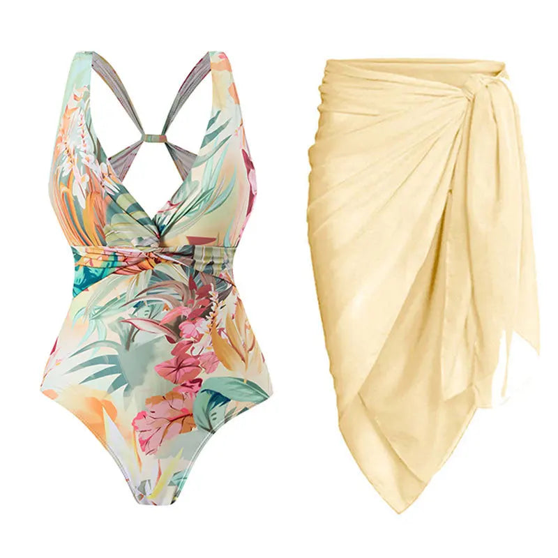 Floral Ruffle Push-Up Bikini Set — Strappy Bandage Swimwear for Women