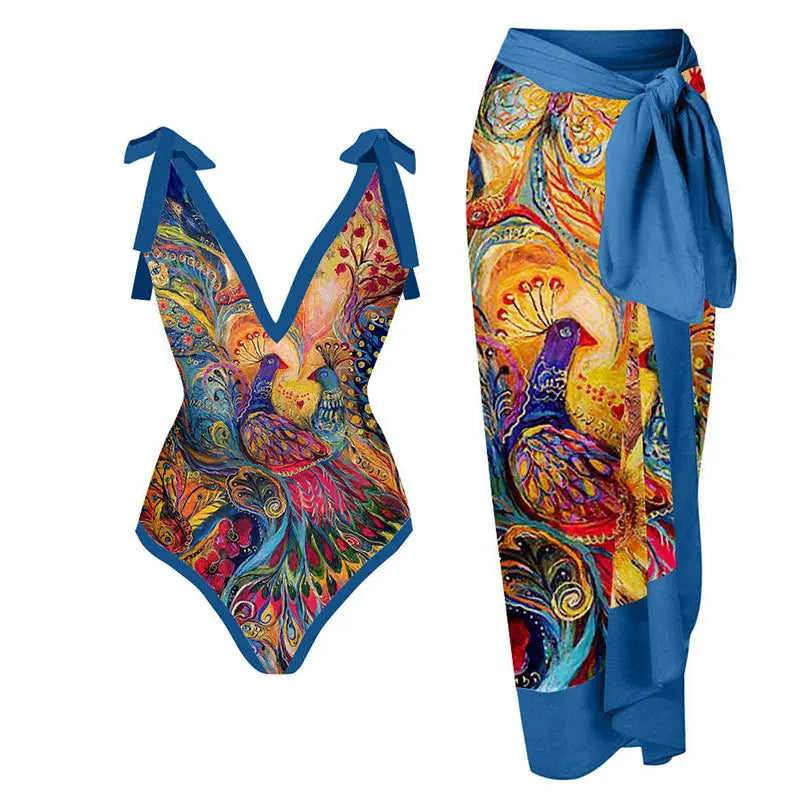 Floral Ruffle Push-Up Bikini Set — Strappy Bandage Swimwear for Women