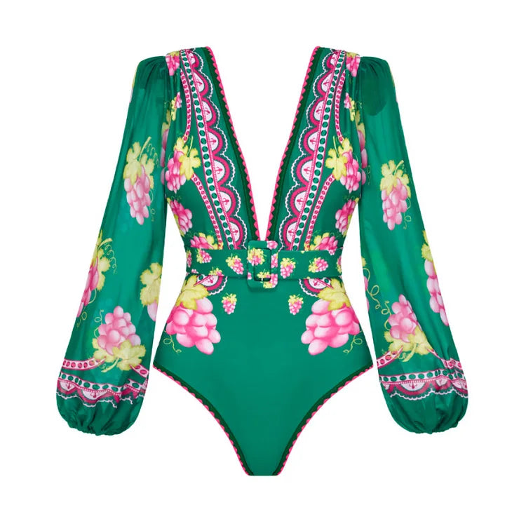 2026 Deep V Swimsuit Long Skirt Women Bikini Printed Swimwear Push Up Biquini Female Fashion Bathing Suit Slimming Beachwear