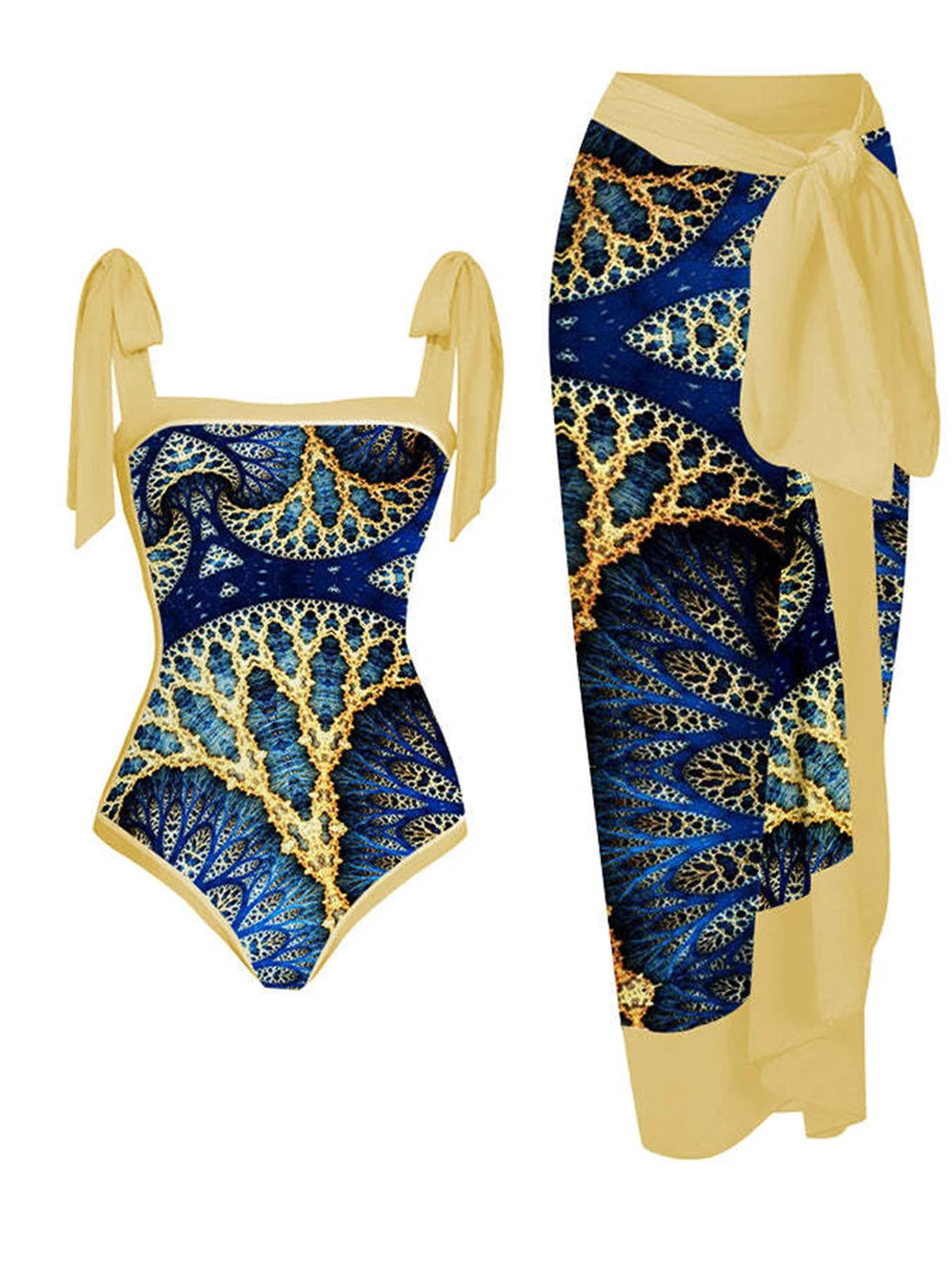 Floral Ruffle Push-Up Bikini Set — Strappy Bandage Swimwear for Women