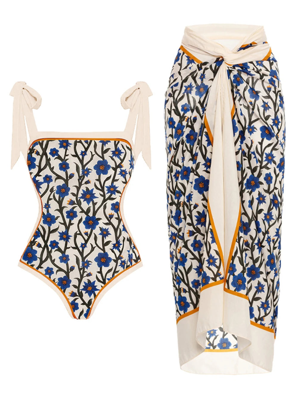 Floral Ruffle Push-Up Bikini Set — Strappy Bandage Swimwear for Women