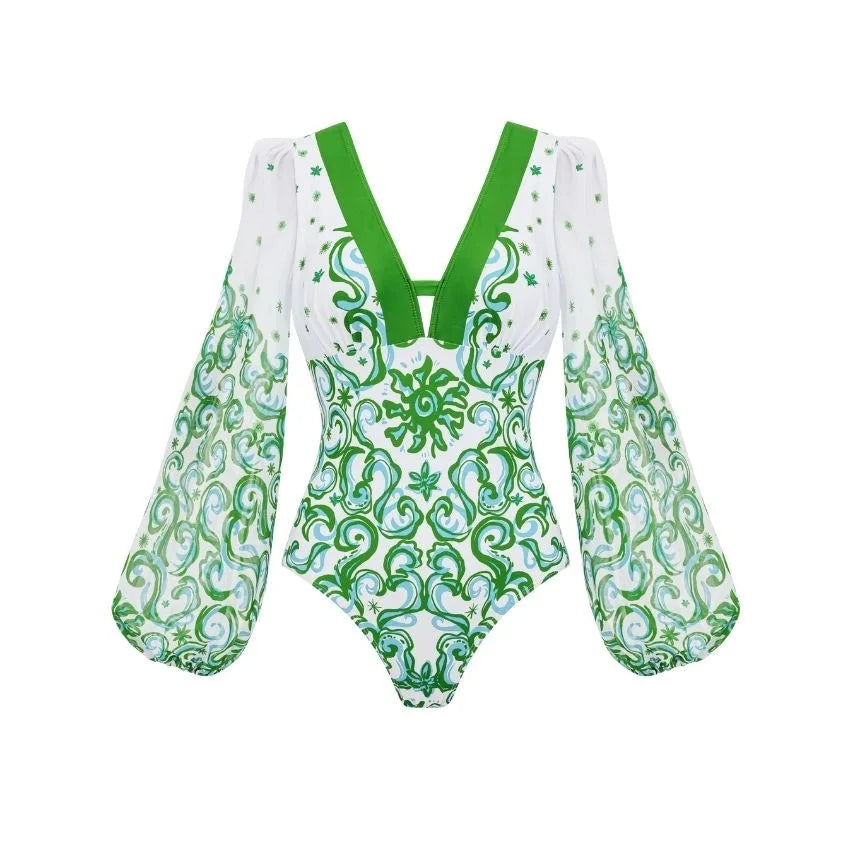 2026 Deep V Swimsuit Long Skirt Women Bikini Printed Swimwear Push Up Biquini Female Fashion Bathing Suit Slimming Beachwear