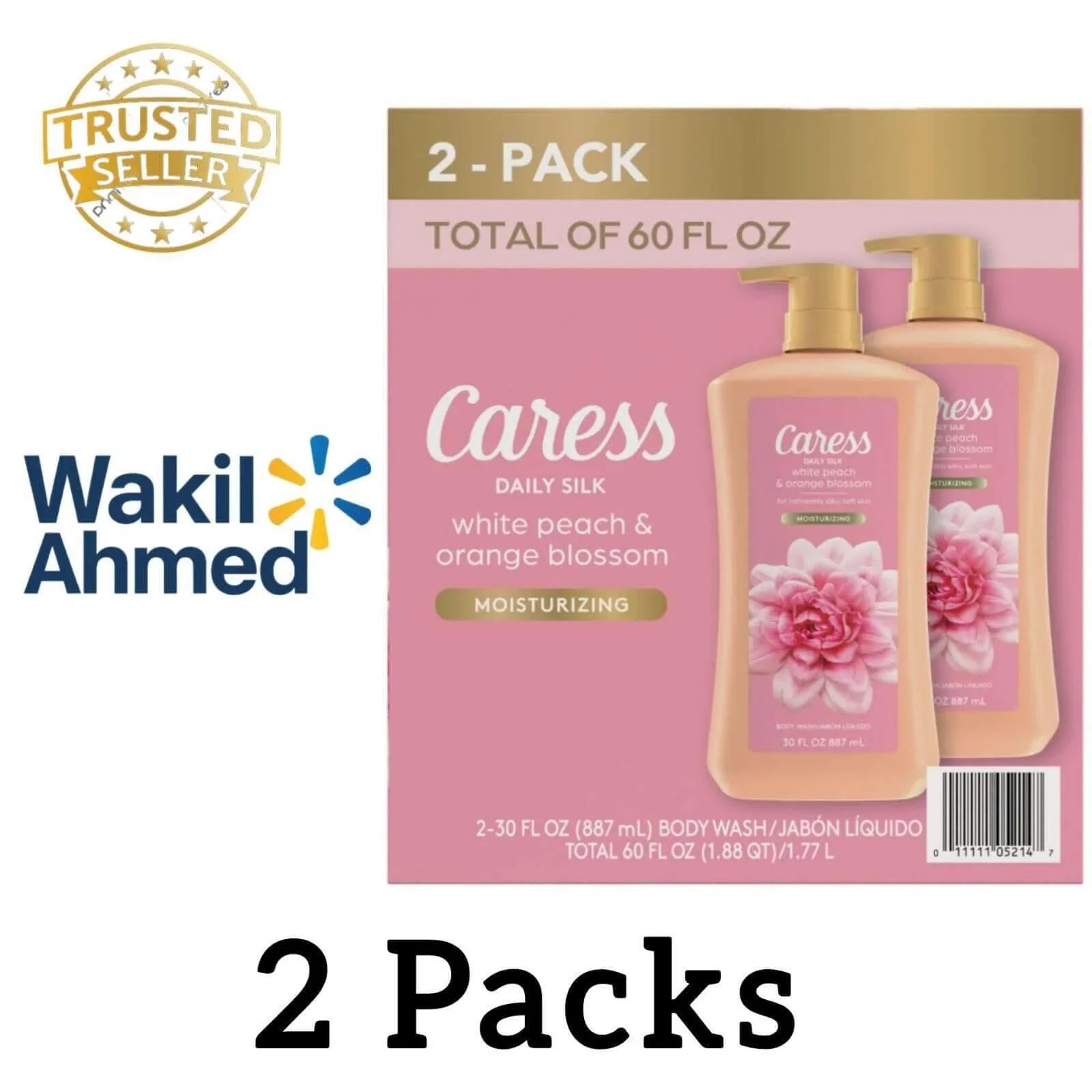 Caress White Peach Body Wash 2 Pack 30oz Each Daily Silk  2-Pack