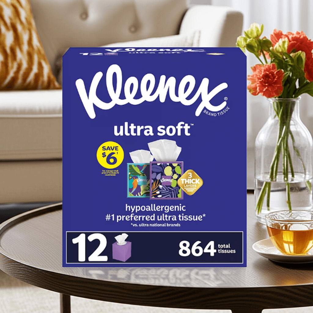 Kleenex Ultra Soft Hypoallergenic Facial Tissues 12 Boxes 3-Ply, 72 ct