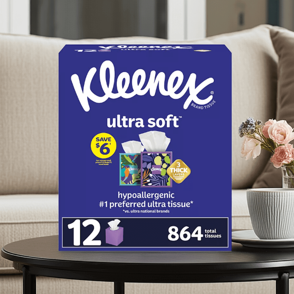 Kleenex Ultra Soft Hypoallergenic Facial Tissues 12 Boxes 3-Ply, 72 ct